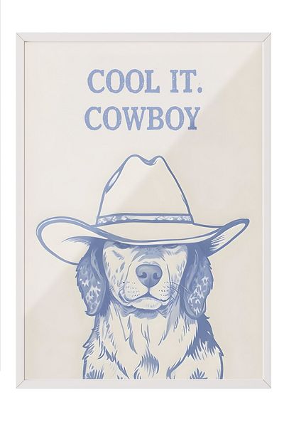 Postifull Pictură cu cadru alb, Cool it Cowboy, Pictură de perete pentru bucătărie din seria Comfort, NR: 108930
