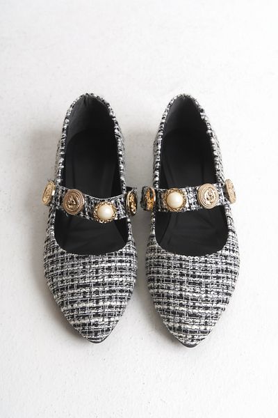 Shoesers Women's Patterned Woven Design Accessory Banded Pointed Toe Ballerina Shoes