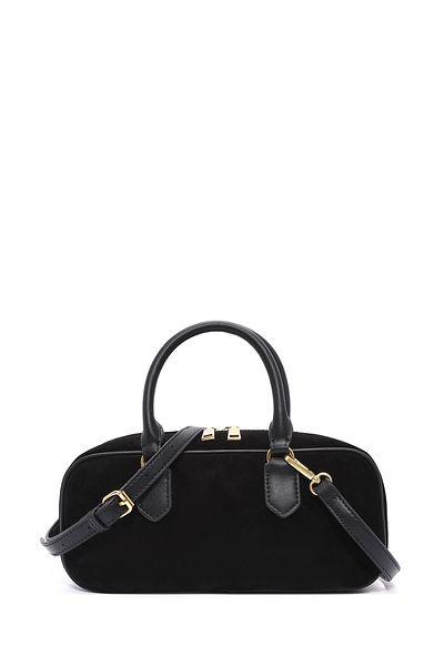 Derimod Women's Black Long Strap Suede Leather Handbag 25Sbd 247510