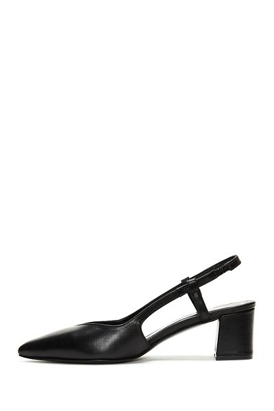 Derimod Women's Black Open Back Heeled Leather Shoes 25Sfd 160018