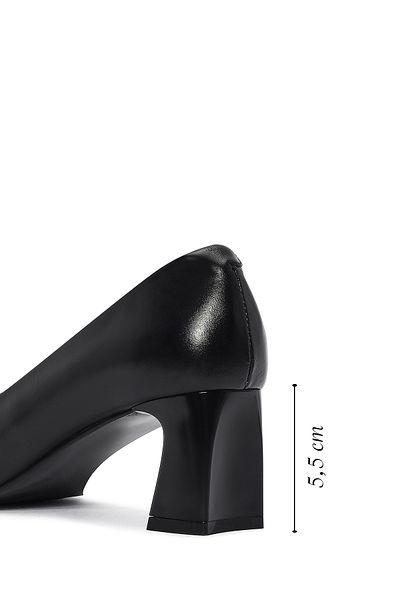 Derimod Women's Black Thick Short Heeled Leather Stiletto 25Sfd 132518