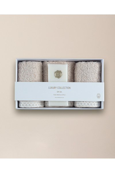 Madame Coco Бежевий набір рушників Avrice в коробці та мило