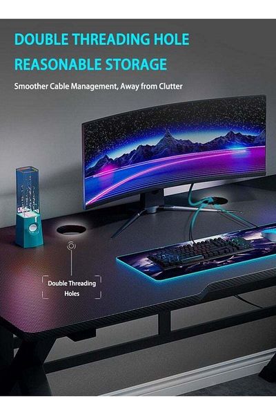 COOYA Modern Gaming Computer Table, With RGB Lighting, Metal Frame, 120*60*75cm, Desk, for Home Office