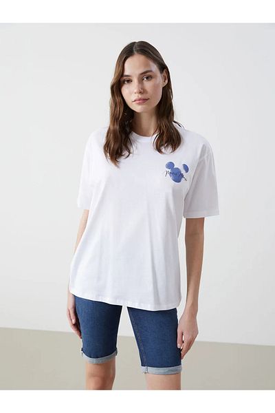 LC Waikiki Γυναικείο μπλουζάκι LCW Vision White Printed Oversize