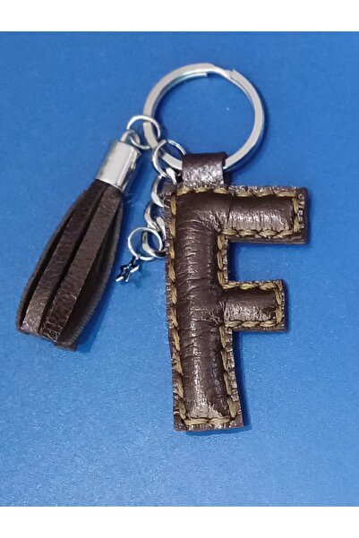Durush Collection سلسلة مفاتيح من الجلد الحقيقي بحرف 'إف' بلون نحاسي معدني