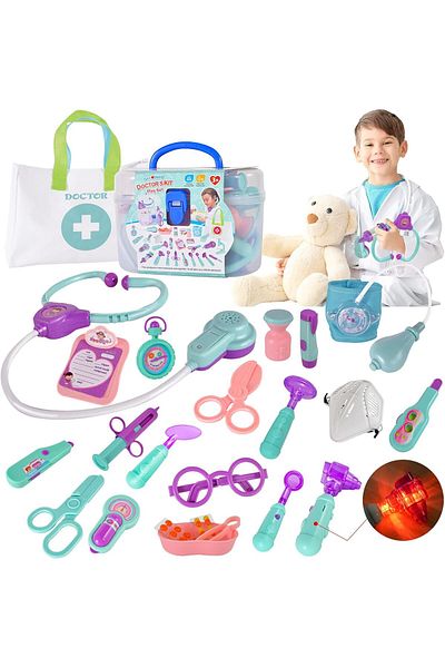 COOYA Doctor Kit for Kids, 24 Pcs Pretend Play Doctor Dentist Toys with Electronic Equipment