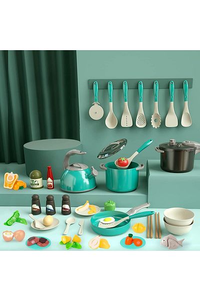 COOYA 61Pcs Kitchen Pretend Play Toys, with Play Pots and Pans, Utensils Cookware Toys, Toy Vegetables
