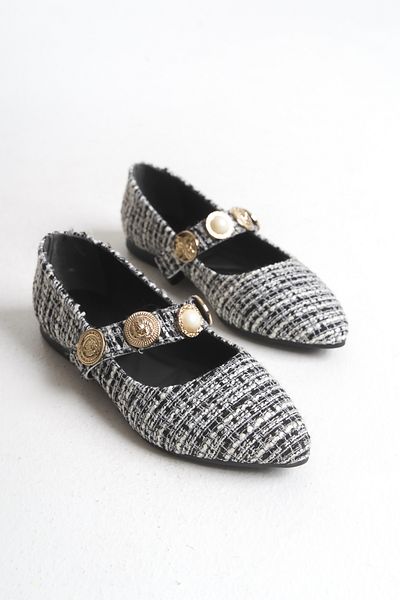 Shoesers Women's Patterned Woven Design Accessory Banded Pointed Toe Ballerina Shoes