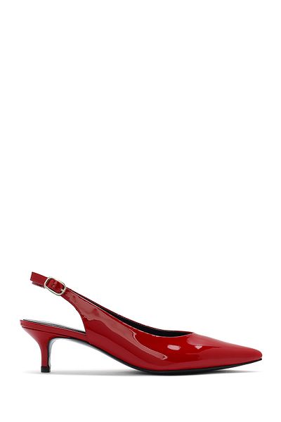 Derimod Women's Red Open Back Low Heel Patent Leather Shoes 25Sfd 230516