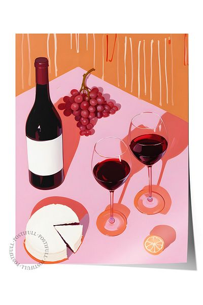 Postifull Unframed Poster, Grapes & Wine, Comfort Series Kitchen Wall Poster, No:109097