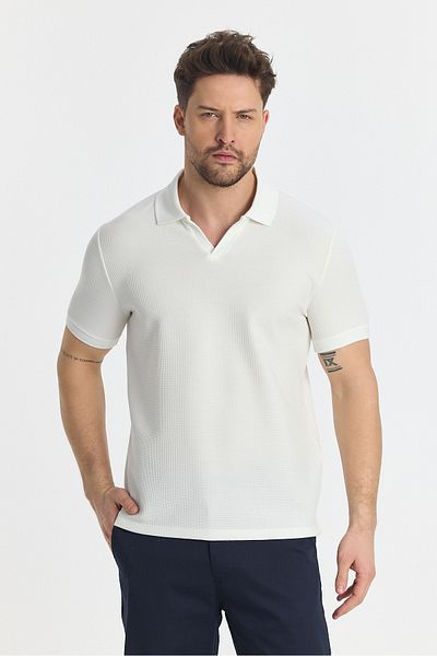 Frappoli Ανδρικό μπλουζάκι με λαιμόκοψη με βάφλα Comfort Fit - 100% βαμβάκι