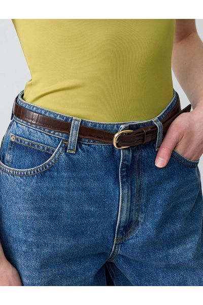 Jimmy Key Brown Stripe Patterned Leather Look Belt
