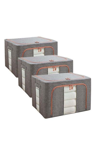 COOYA 3Pcs Foldable Closet Organizers Storage Containers,with Sturdy Zipper,Clear Window,40x50x33 cm