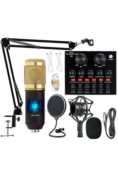 fulina Mic Kit,with Live Sound Card, Adjustable Suspension Scissor Arm,for Studio Recording & Broadcasting