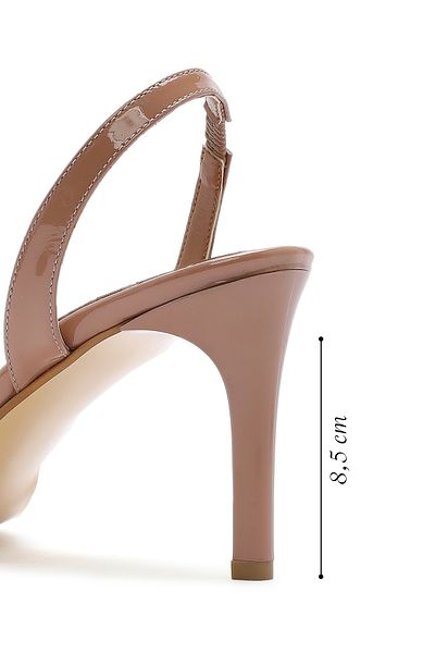 Derimod Women's Beige Open Back Patent Leather Thin Heeled Shoes 25Sfd 161816