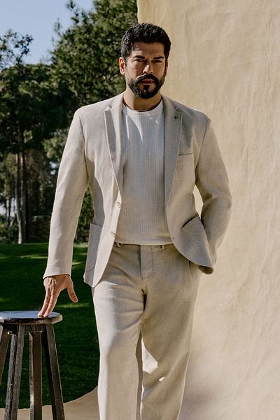 ALTINYILDIZ CLASSICS Ανδρικό μπεζ Slim Fit Slim Fit με διαγώνιο σχέδιο casual παντελόνι με πλαϊνές τσέπες