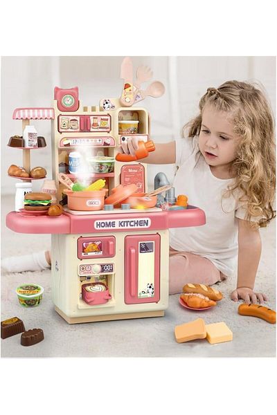 COOYA Play Kitchen Set, With Play Sink, Spray, Realistic Light & Sound, Learning Gift for Kids Girls Boys