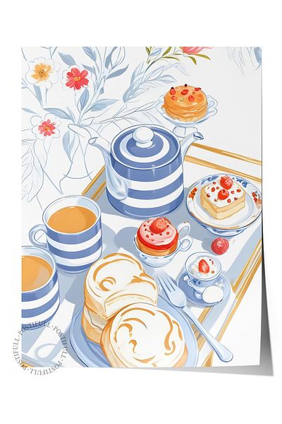 Postifull Unframed Poster, Desert with High Tea, Comfort Series Kitchen Wall Poster, No:109136