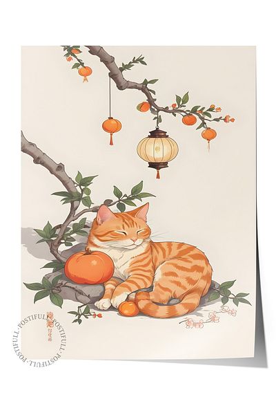 Postifull Poster fără rame, Orange Tabby, Poster de perete pentru bucătărie din seria Comfort, NR:109137
