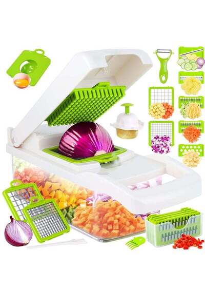 Arabest Vegetable Chopper, 14 in 1Multifunctional With 8 Blades, Container Colander Basket
