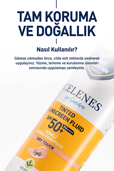 Celenes By Sweden Herbal Dry Touch Spf 50 Mat Bitişli Renkli Güneş Kremi, Yüz ve Dekolte Bölgesi, 50 ml