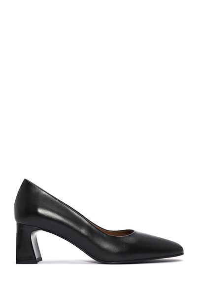 Derimod Women's Black Thick Short Heeled Leather Stiletto 25Sfd 132518