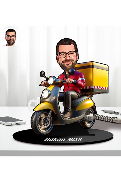 Bk Gift Kişiye Özel Kurye Motorcu Erkek Karikatür Biblo-1, Arkadaşa Hediye, S...