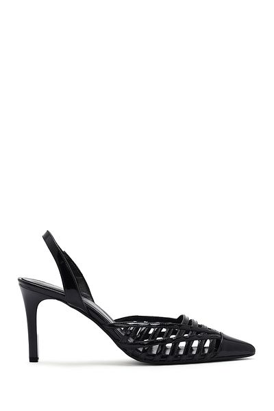 Derimod Women's Black Open Back Patent Leather Thin Heeled Shoes 25Sfd 161816