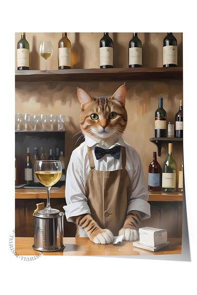 Postifull Frameless Poster, Barista Cat, Comfort Series Kitchen Wall Poster, No:108928