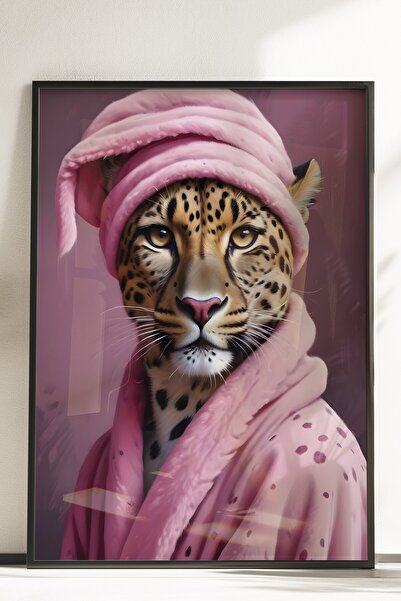Postifull Çerçevesiz Poster, Leopard In A Bathrobe, Comfort Serisi Mutfak Duvar Posteri, NO:108927