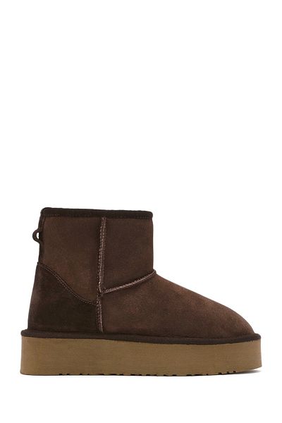 Derimod Women's Brown Thick Soled Suede Leather Boots 24Wfd 153510
