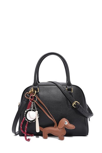 Derimod Women's Black Long Strap Leather Handbag with Accessories 25Sbd 247018