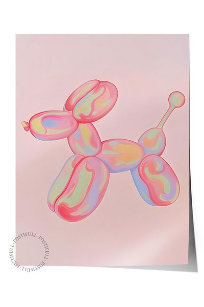 Postifull Frameless Poster, Pink Balloon Dog, Comfort Series Kitchen Wall Poster, No:108945