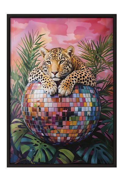 Postifull Pictură cu cadru negru, Leopard pe discoteca, Pictură de perete pentru bucătărie din seria Comfort, NR:108942