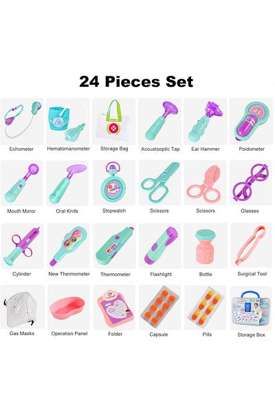COOYA Doctor Kit for Kids, 24 Pcs Pretend Play Doctor Dentist Toys with Electronic Equipment