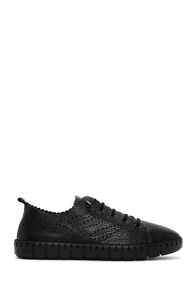 Derimod Women's Black Lace-Up Patterned Leather Comfort Sneaker 25Sfd5006Ft