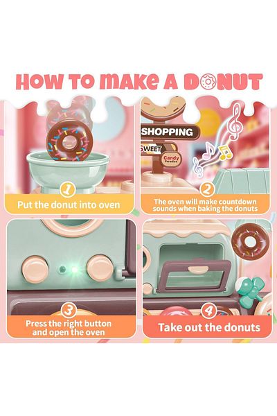 COOYA Play Food Sets with Donut, Warm Lights and Music, Cash Register for Kids Ages 4-8