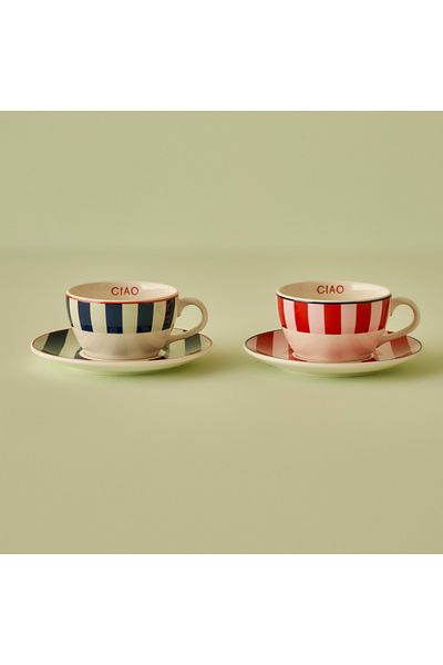 Bella Maison Set of 2 Tea Cups Line Red-Blue (270 Cc)