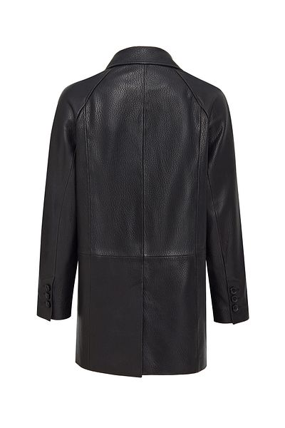 Derimod Wendy Women's Black Double Breasted Collar Long Leather Jacket 25Sgd52912H