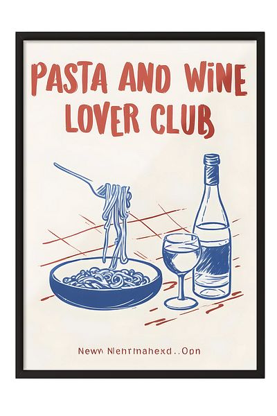 Postifull Black Framed Painting, Cake & Wine Lovers Club, Comfort Series Kitchen Wall Painting, No:109077