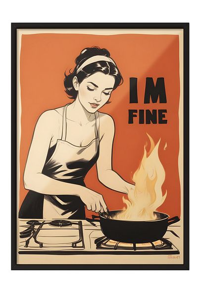 Postifull Πίνακας με μαύρο πλαίσιο, I'm Fine, Σειρά Comfort Ζωγραφική τοίχου κουζίνας, NO:109050