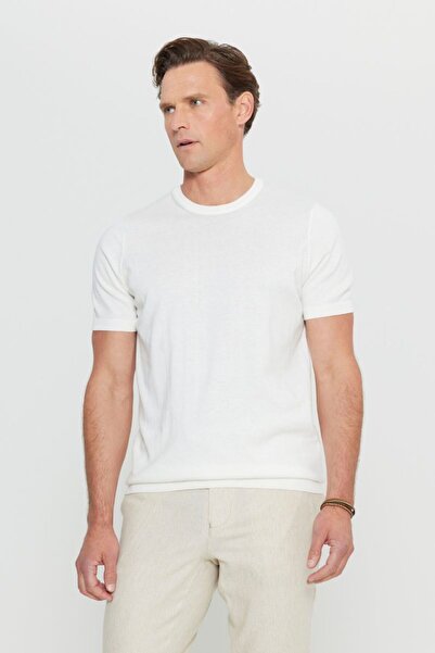 ALTINYILDIZ CLASSICS Altınyıldız Classics Crew Neck Jacquard White Men's T-Shirt Ace 072252031 _Byz