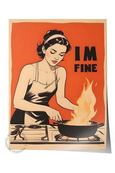 Postifull Poster fără încadrare, I'm Fine, Poster de perete de bucătărie din seria Comfort, NR:109050