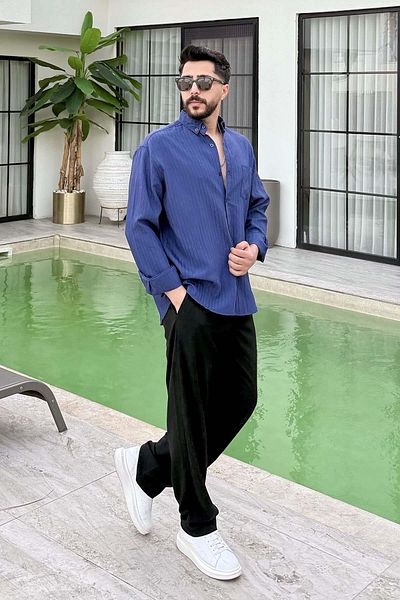 lamelif Мъжка риза Regular Paris Fabric, тъмносиня