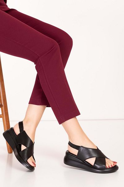 Gondol Short Heeled Cross Genuine Leather Sandals - elnr.393