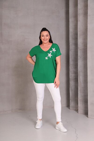 Esina Women's Viscose Blouse Stone Detailed Front and Back V-Neck