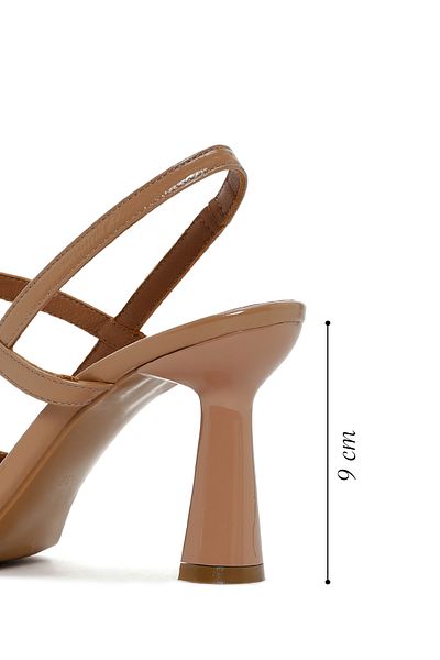 Derimod Women's Beige Open Back Thick Heeled Leather Shoes 25Sfd 130418