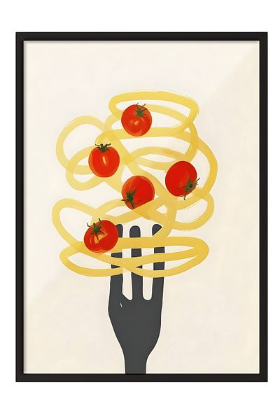 Postifull Pictură cu cadru negru, Spaghetti, Pictură de perete pentru bucătărie din seria Comfort, NR: 109059