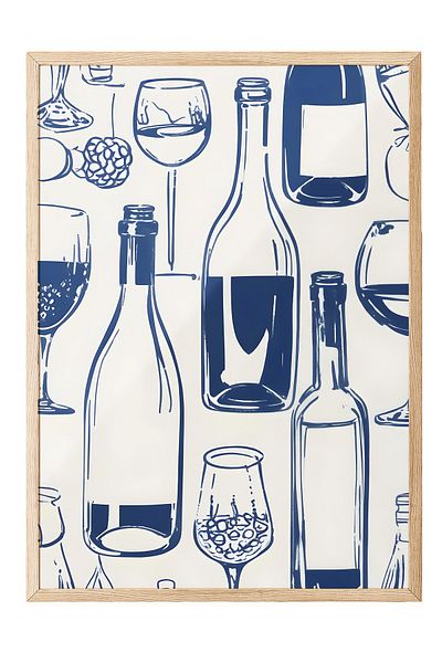 Postifull Wooden Framed Painting, Bottles on a Table, Comfort Series Kitchen Wooden Painting, No: 109120