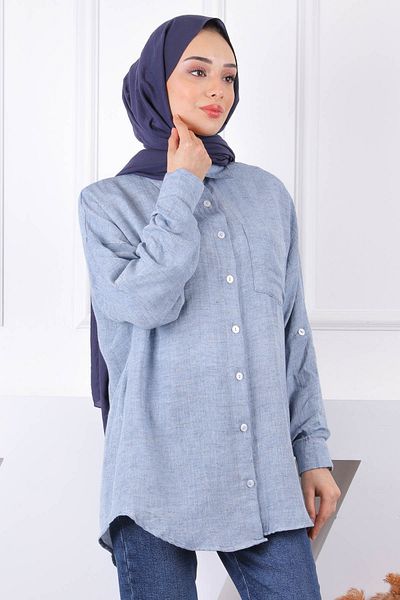 İmajButik Πουκάμισο με μπλε λαβή με κουμπιά